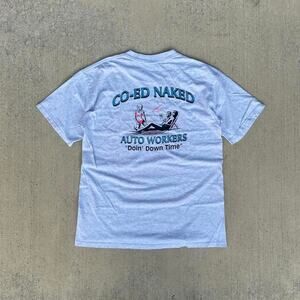 CO-ED Naked Auto Body Beach Relaxation Workers Doin Down Time T-Shirt